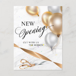 Guld Ribbon Silver Balloons Scissors New Open Inbjudan Vykort