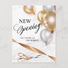 Guld Ribbon Silver Balloons Scissors New Open Inbjudan Vykort
