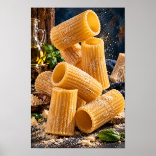 Guld Rigatoni Pasta med färsk Basilika – Rustik It Poster