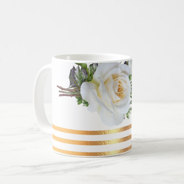 Guld Rimmed Blommigt Coffee Mugg (Framsida vänster)