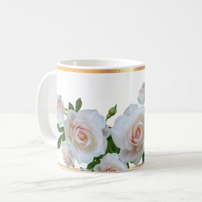 Guld Rimmed Blommigt Coffee Mugg (Framsida vänster)
