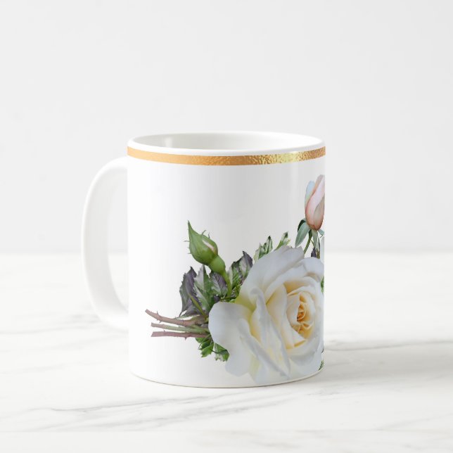 Guld Rimmed Blommigt Coffee Mugg (Framsida vänster)