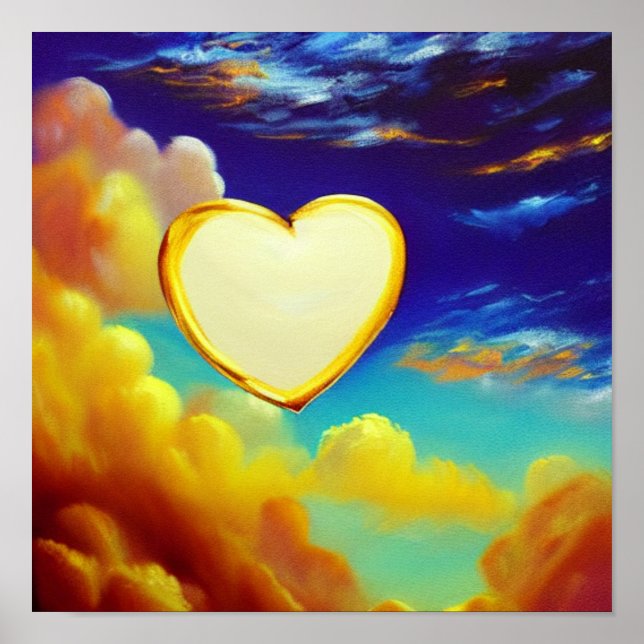 Guld Rimmed White Heart Poster (Framsidan)