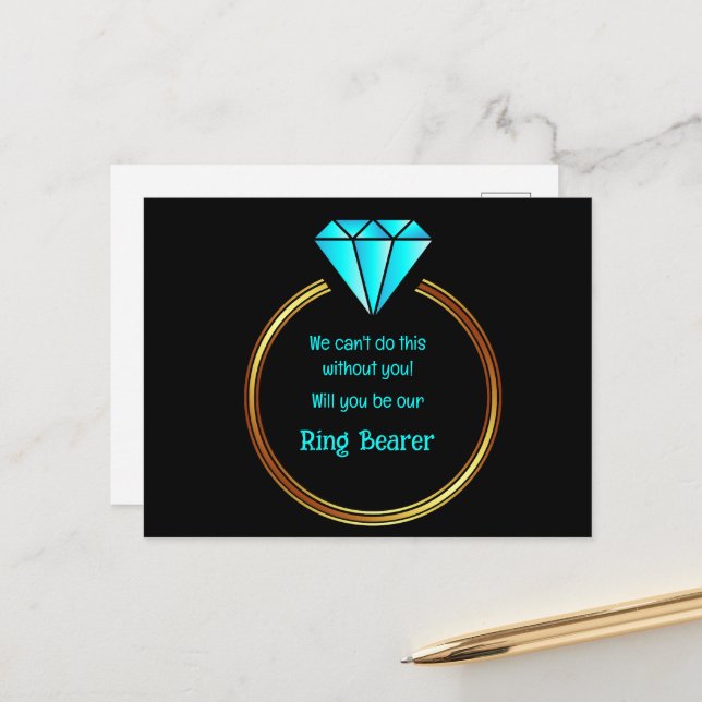 Guld Ring mot en svart bakgrund Meddelande Vykort (Fram/Back In Situ)