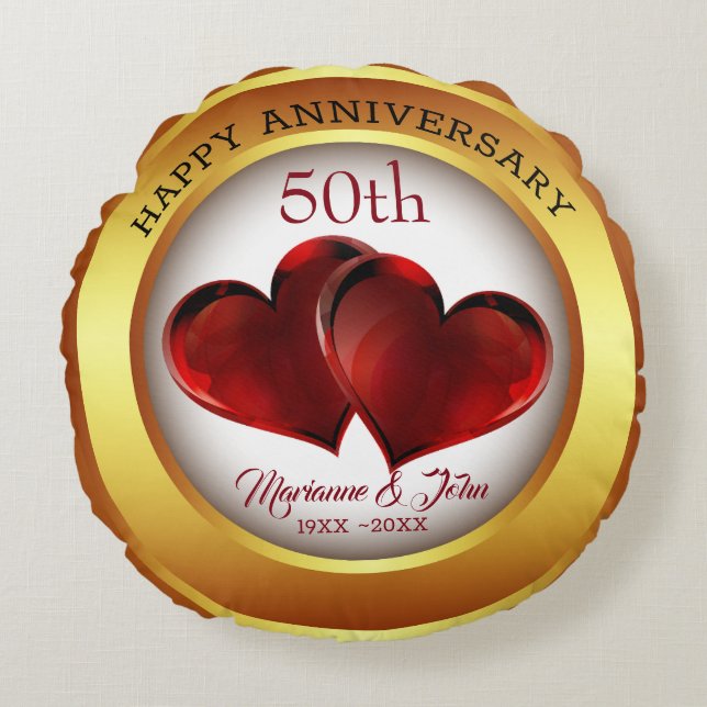 Guld Ring ochHearts Rund Kudde (Framsidan)