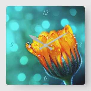 Guld- ringblomma på krickan Bokeh Fyrkantig Klocka