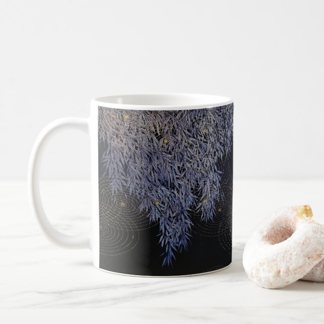Guld Ripples Blue hued Blad Intricely Breakfast Kaffemugg (Med munk)