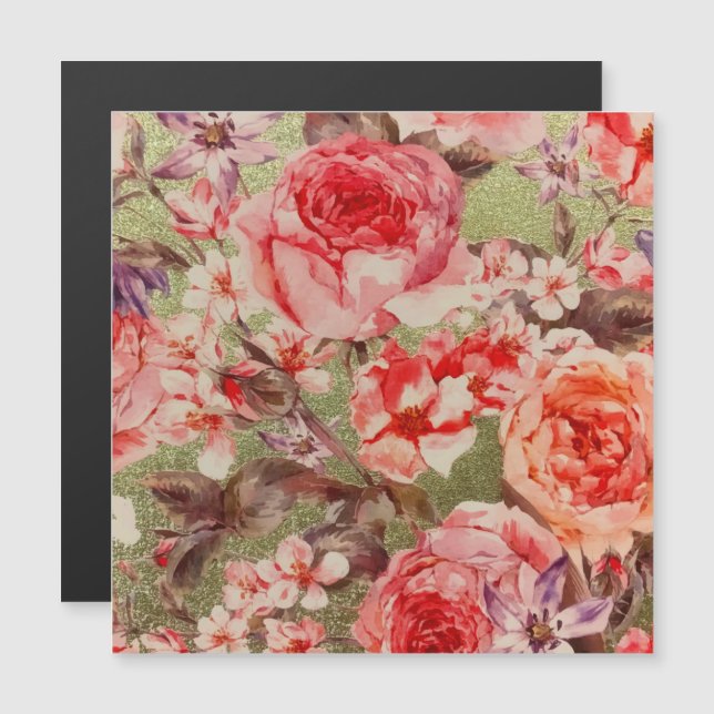 Guld Ro Blommigt Bloom Raspberry Rosa Watercolor (Fram/baksida)