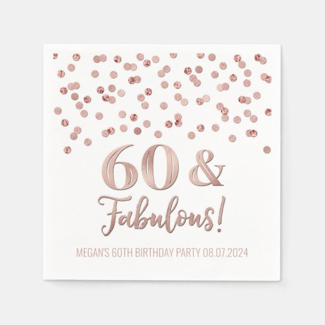 Guld Ro Konfetti 60 & Fabulous Pappersservett (Framsidan)