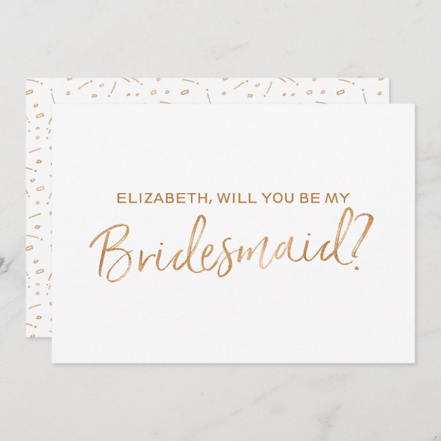 Guld Ro Lettered "Will you be my bridesmaid" Inbjudningar (Fram/baksida)