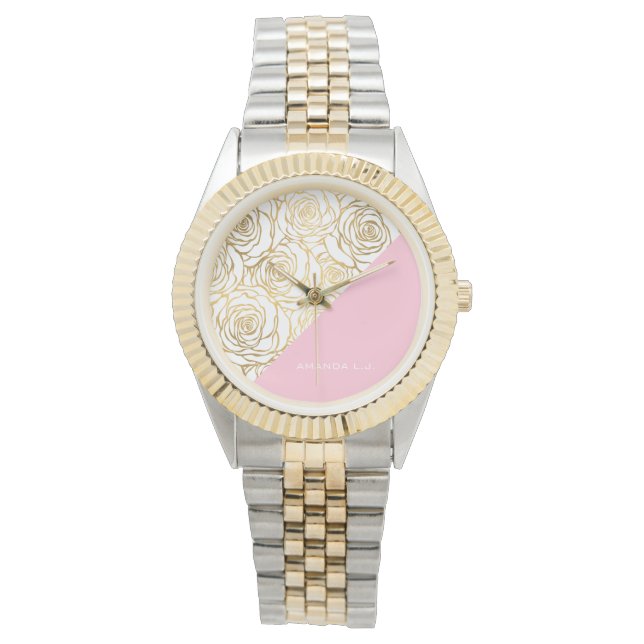 Guld Ro med Rosa Armbandsur (Framsida)