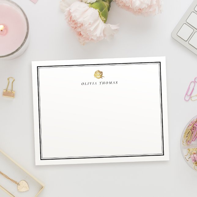 Guld ro, minimalistiskt personlig Stationär Anteckningskort (Gold rose minimalist personalized Stationery Note Card)