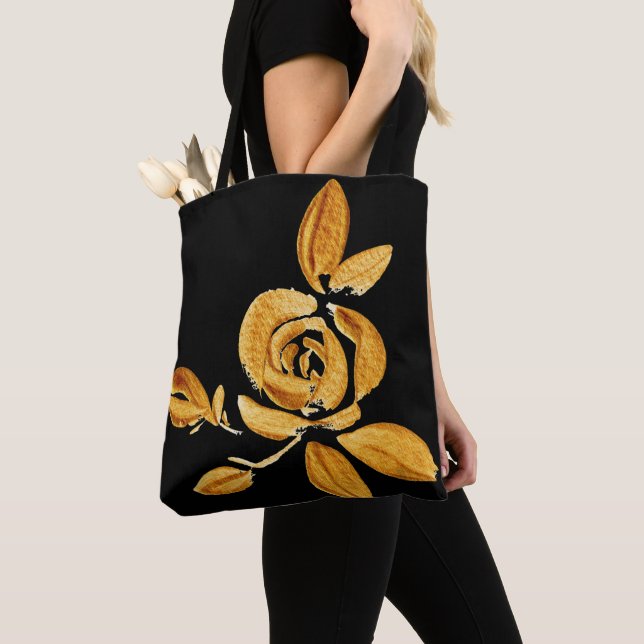 Guld Ro på Black Tote Bag Tygkasse (Närbild)