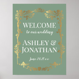 Guld Ro Ram vid Grönt Bröllop välkomnande Poster