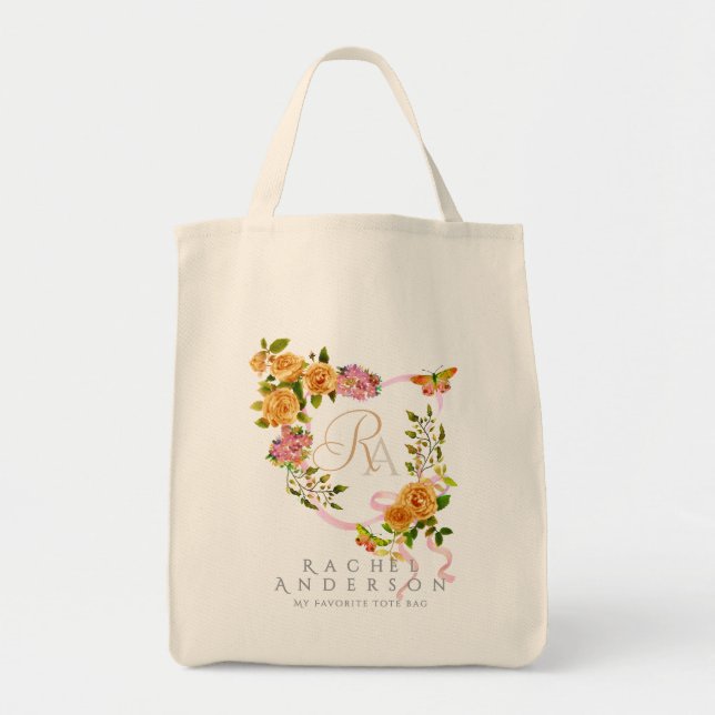 Guld Ro Ribbon Chic Monogram Beige Tygkasse (Framsidan)