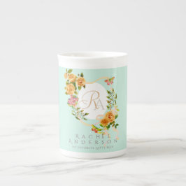 Guld Ro Ribbon Chic Monogram Grönt Benporslin Mugg