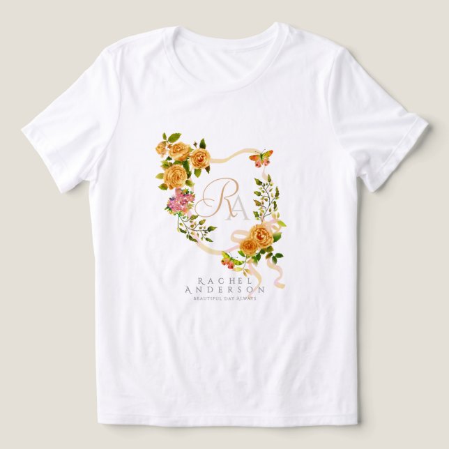 Guld Ro Ribbon Chic Monogram T Shirt (Design Framsida)