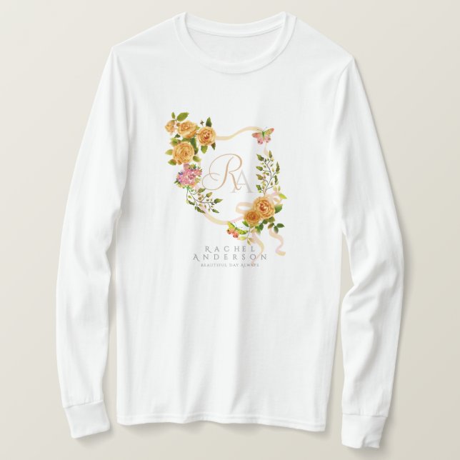 Guld Ro Ribbon Chic Monogram White T Shirt (Design framsida)