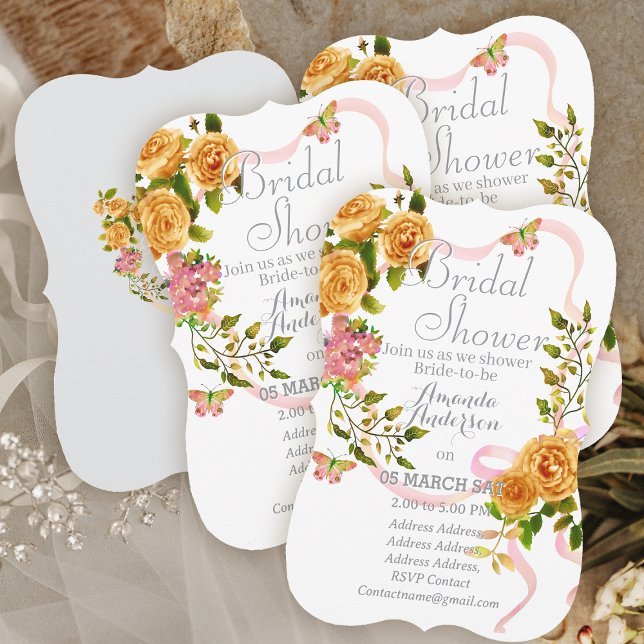 Guld Ro Romantics Möhippa Julkort (Chic and Elegant Gold Rose Ribbon Bridal Shower.)