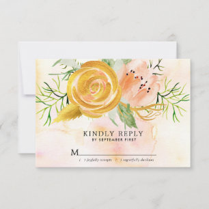 Guld Ro  Rosa Peony Blommigt Bröllop OSA Kort