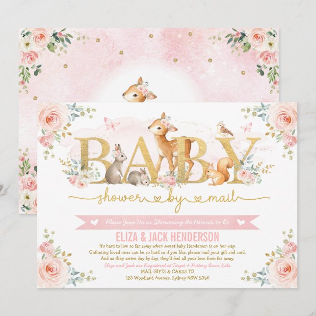  Guld Ro Woodland Baby Shower by Mail Inbjudningar (Fram/baksida)