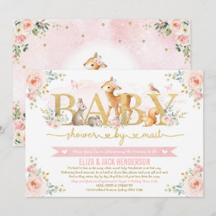 Guld Ro Woodland Baby Shower by Mail Inbjudningar