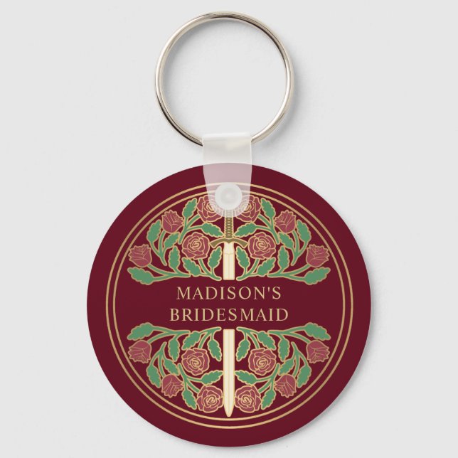 Guld Röd Blommig Brudtärna Kunglig Bröllopsgåva Nyckelring (Framsida)
