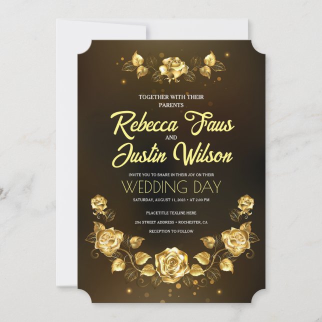 Guld Röd Blommig Modern Boho Inbjudningar (Framsida)