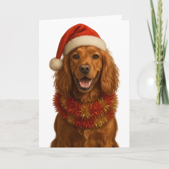 Guld / röd Cocker Spaniel Glad julkort Kort (Framsida)