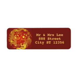 Guld Röd Drak Fenix Kinesisk Bröllopsadress Returadress Etikett