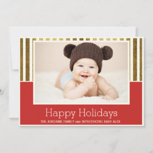Guld Röd Glad Jul Fotobarn Förklaring Julkort
