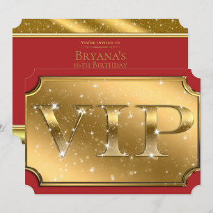 Guld & Röd Glitter Glam VIP Party Biljett Inbjudningar