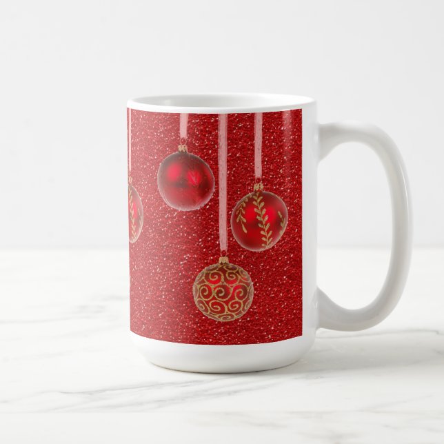 Guld Röd Glitter God Jul Julgranskulor Mugg (Höger)