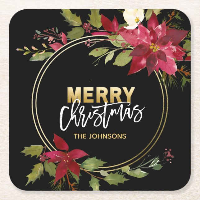 Guld- röd julstjärna för julhelgdag underlägg papper kvadrat (Framsidan)