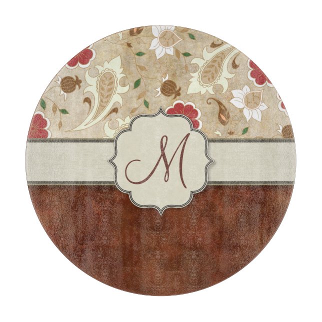 Guld, röd och vit Blommigt på Parchment Monogram (Framsidan)