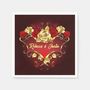 Guld Röd ros Blommigt Modern Boho Napkins Pappersservett