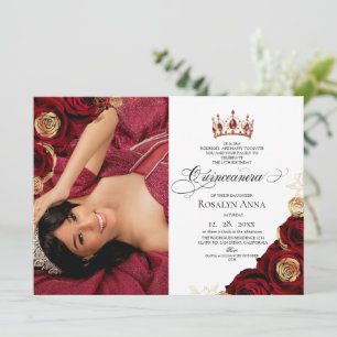 Guld Röd Ros Prinsessa Quinceañera Inbjudningar