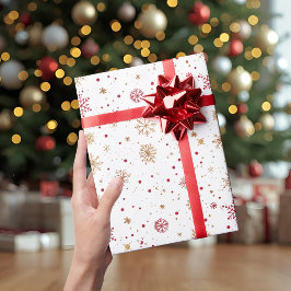 Guld Röd Snöflinga Julpresentpapper Presentpapper