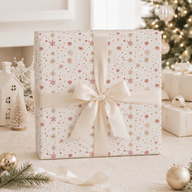 Guld Röd Snöflinga Julpresentpapper Presentpapper (Skapare uppladdad)