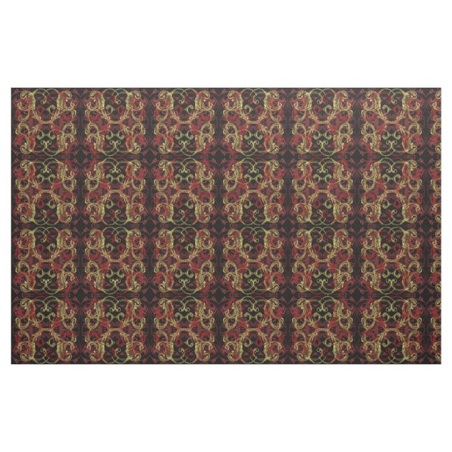 guld röd svart textilvara, färglös textilvara tyg (Fat Quarter)