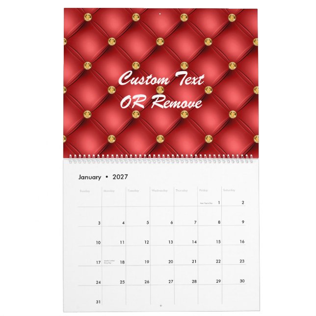 Guld Röda diamanter Tuftad lädertexkalender Kalender (Jan 2027)
