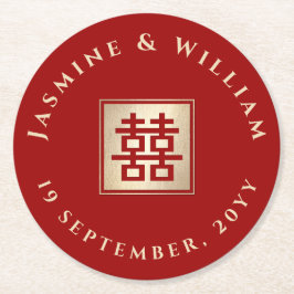 Guld/Röda fyrkantsfärens Dubbla lycka Kina Bröllop Underlägg Papper Rund