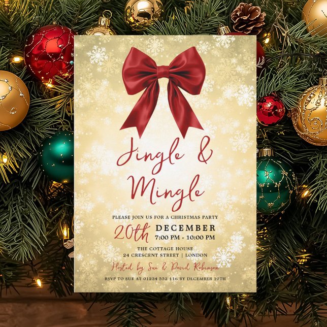 Guld Röda Jingle Mingle Jul Vinter Vonderland Inbjudningar (Gold Red Jingle Mingle Christmas Winter Wonder Invitation)