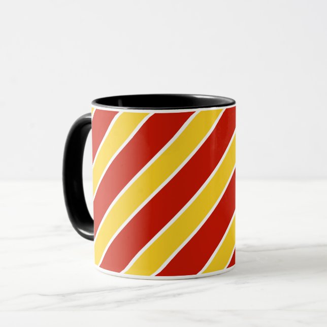 Guld-/röda och vitmusikband, randar, angled/lutat mugg (Framsida vänster)