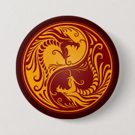 Guld- röda Yin Yang drakar Knapp