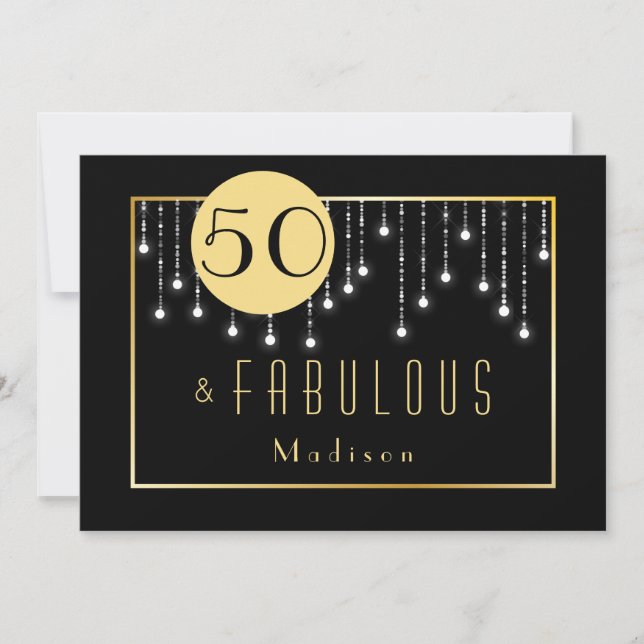 Guld Roligt Fab 50:e födelsedagsinbjudan Inbjudningar (Framsida)