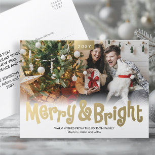 Guld Roligt Merry Bright Photo Modern vykort