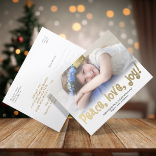 Guld Roligt Peace Kärlek Joy Photo Modern Postcard Helg Vykort