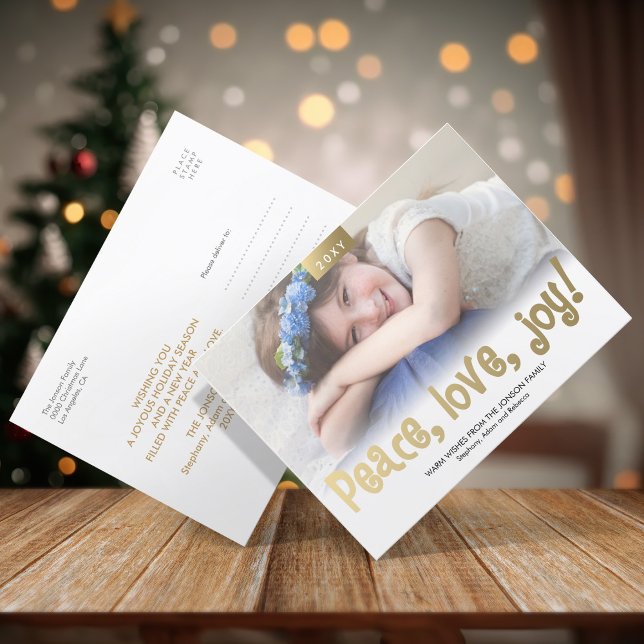 Guld Roligt Peace Kärlek Joy Photo Modern Postcard Helg Vykort (Skapare uppladdad)