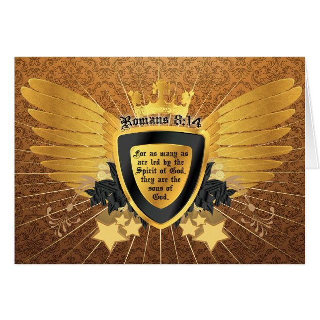 Guld- Romans8:14 Sons av guden Hälsningskort (Framsidan Horizontal)